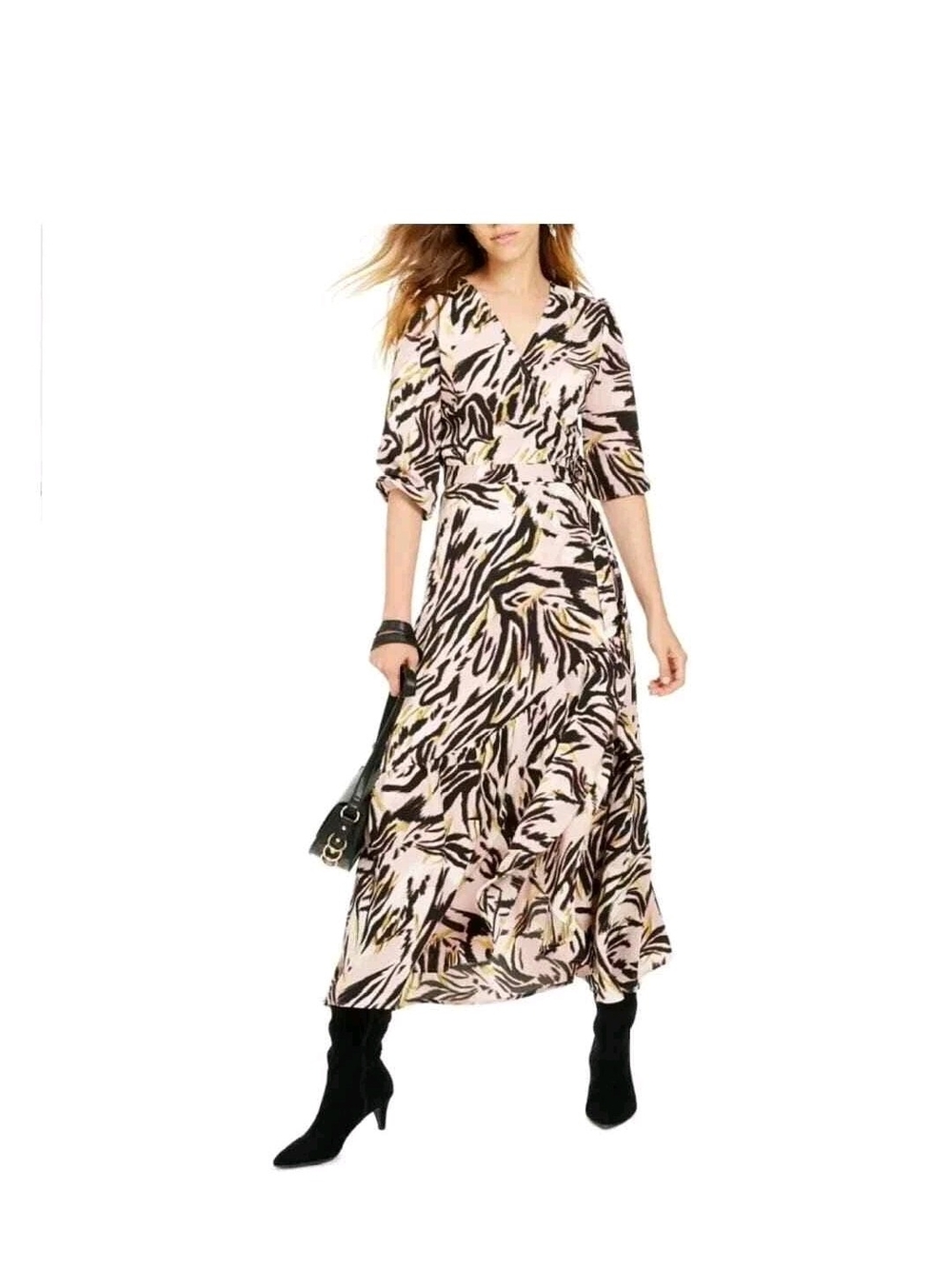 Bar III Printed Wrap Maxi Dress Pink Womens Small